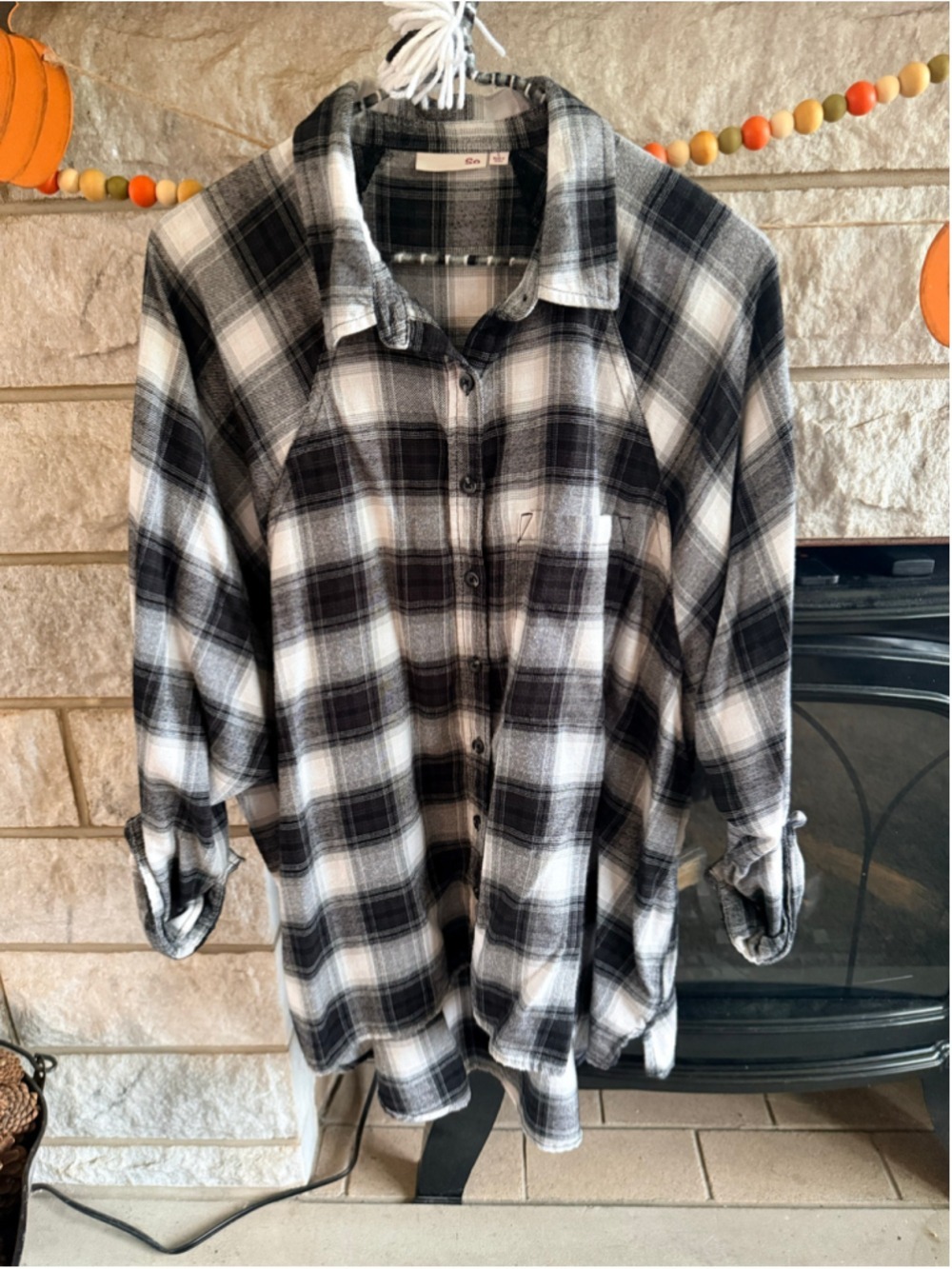 Women's So Plaid Button Down Shirt Black White Size L